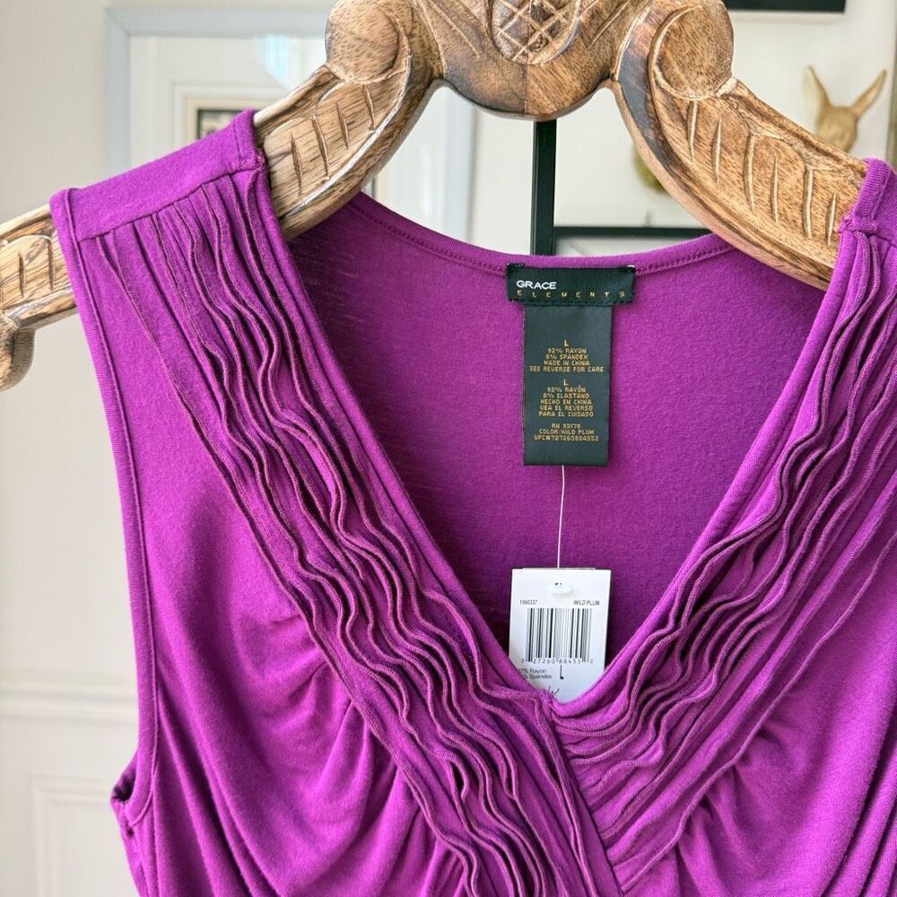 NWT Grace Elements Wild Plum Ruffle Ruched Tank Top L - Picture 2 of 6